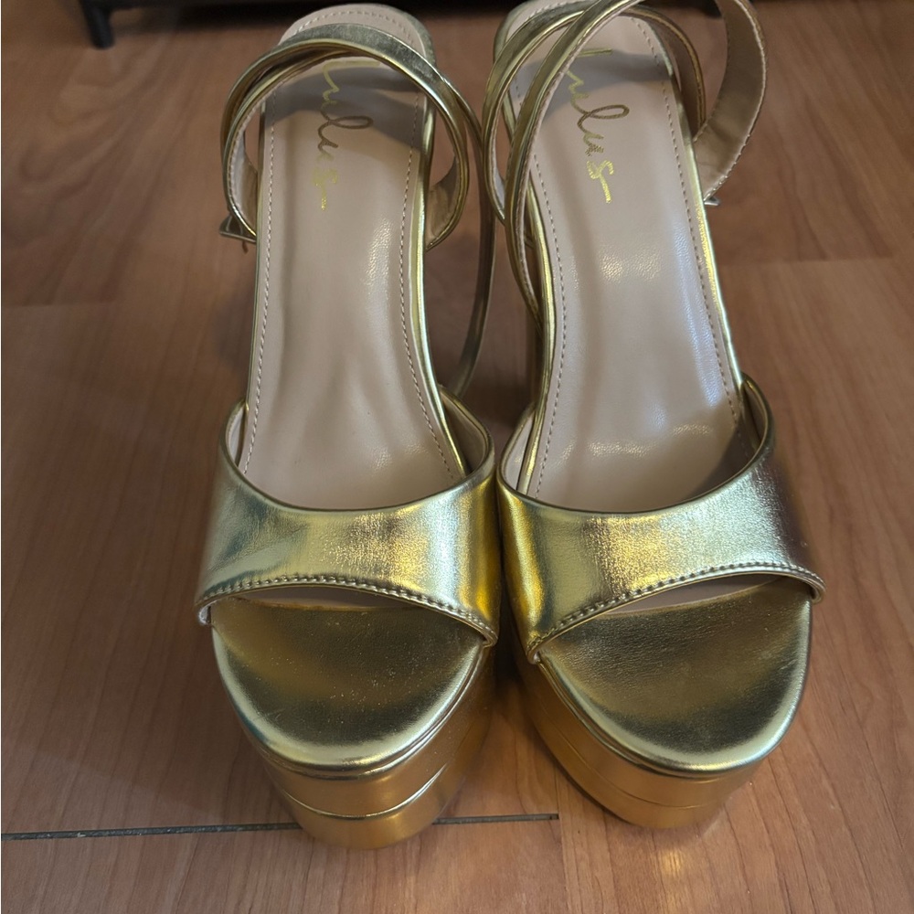 Lulu's Radiant Gold Platform Heels